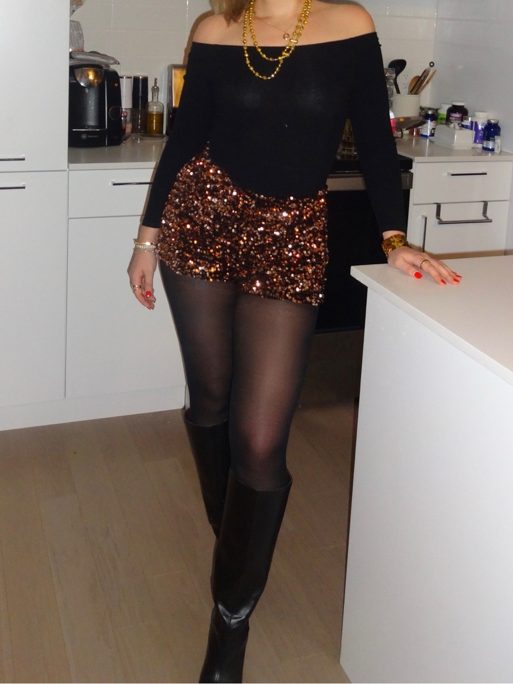 Sequin Party Shorts in Rose Gold - Women's Festive Shorts